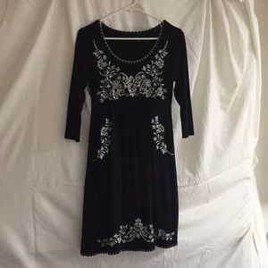 Black Dress with White Embroidery